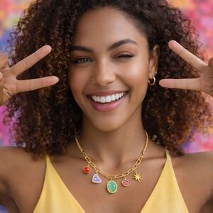 18k Gold Plated Stainless Steel Colorful Enamel Charm Necklace Y2K Maximalist